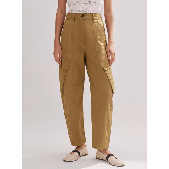 ME+EM Khaki Cargo Pants US 6 UK 10 Tapered Barrel Cotton Engineered-Leg Pant - Picture 4 of 7